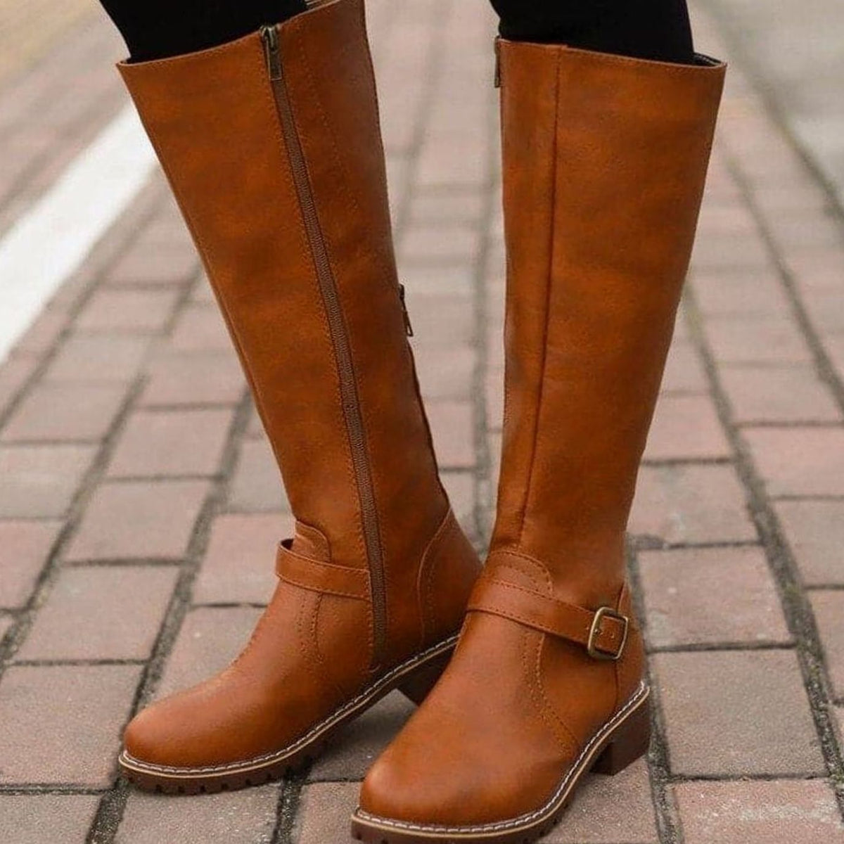 Florence | Women's Classic Buckle Side-Zip Knee-High Boots