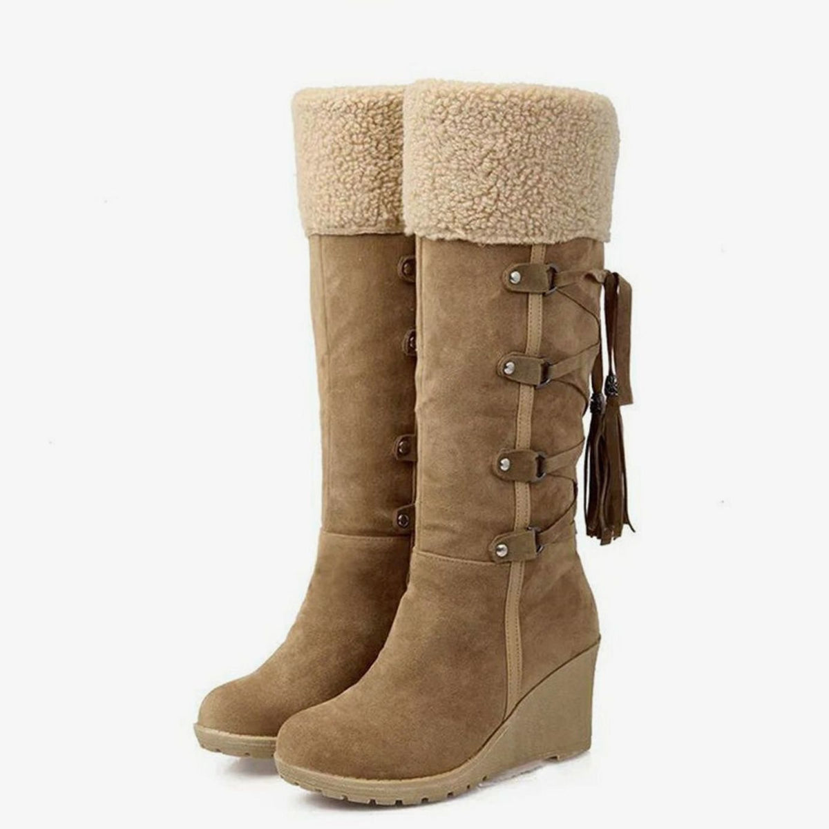 Frances | Women's Fur-Trim Wedge Knee-High Winter Boots