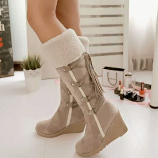 Frances | Women's Fur-Trim Wedge Knee-High Winter Boots