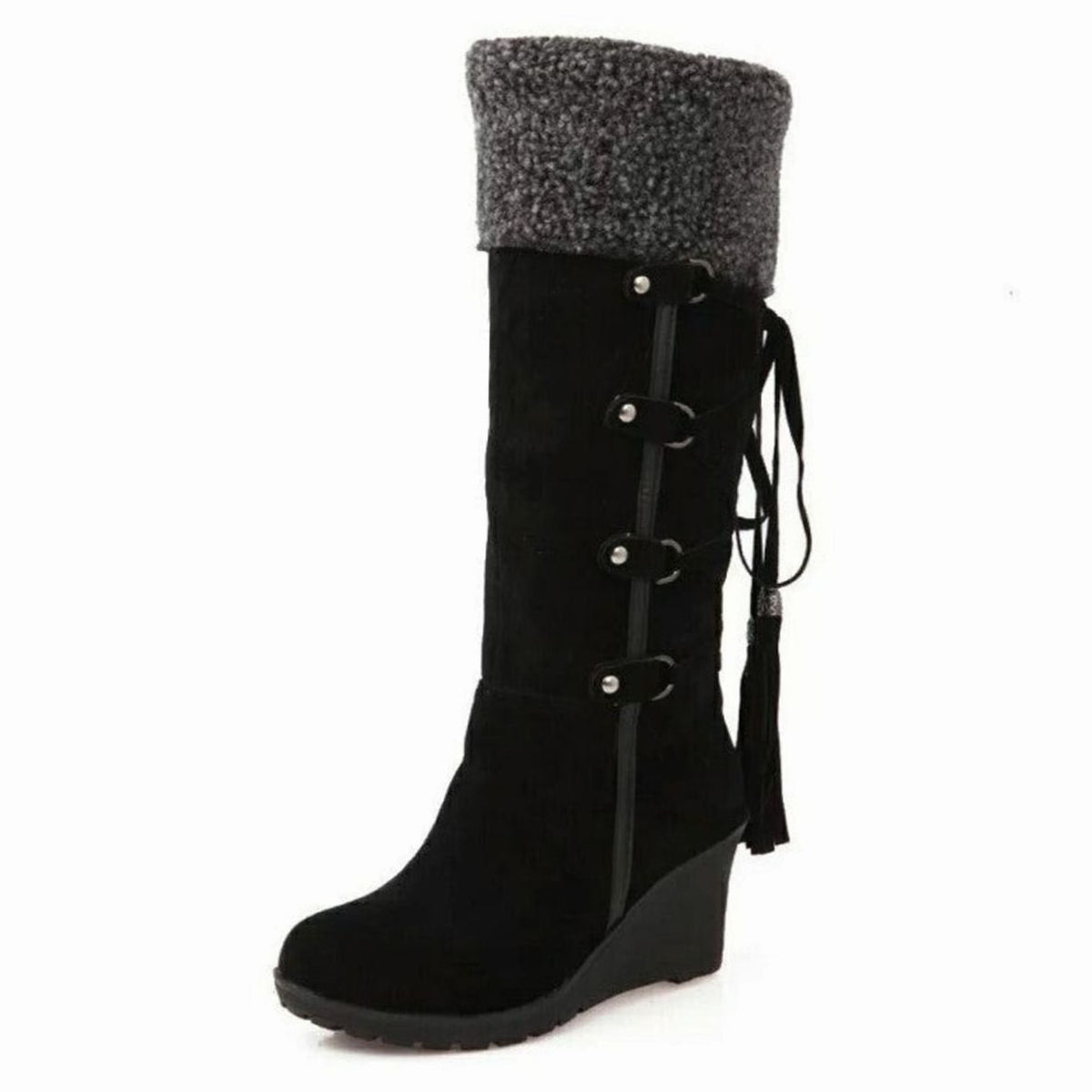 Frances | Women's Fur-Trim Wedge Knee-High Winter Boots