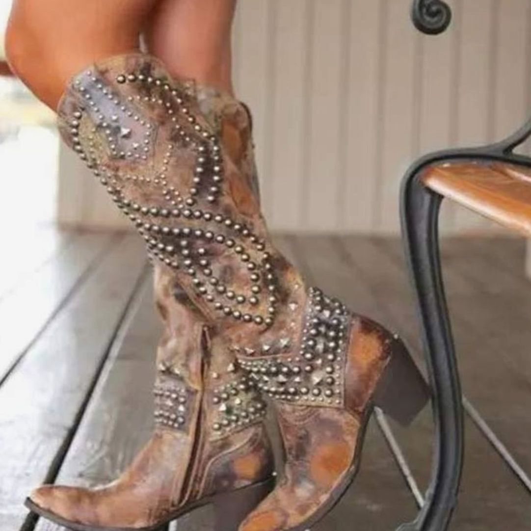 Georgia | Women's Studded Chunky Heel Western Cowboy Boots