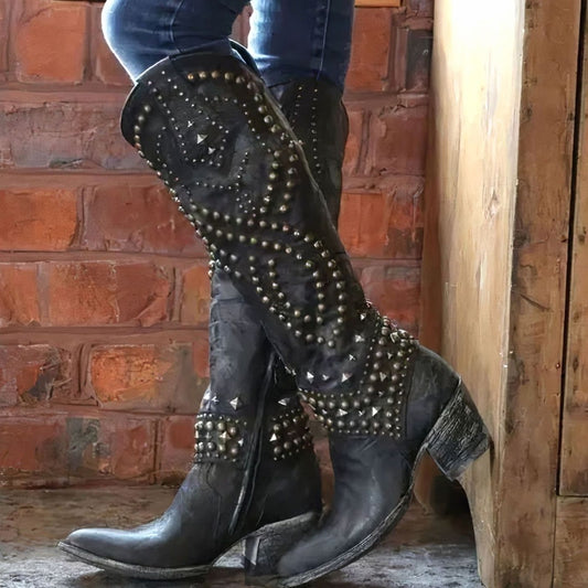 Georgia | Women's Studded Chunky Heel Western Cowboy Boots
