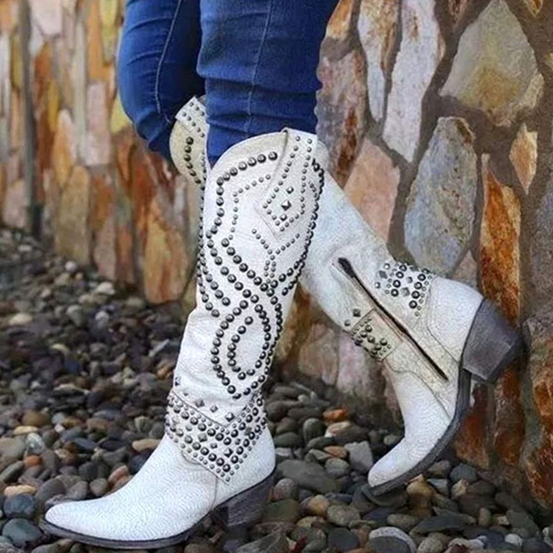 Georgia | Women's Studded Chunky Heel Western Cowboy Boots