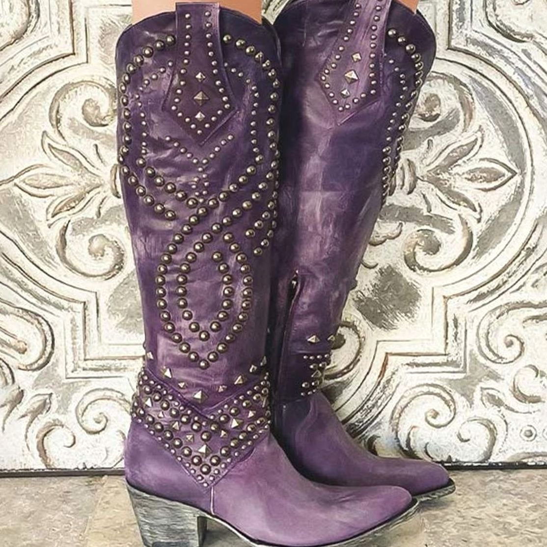 Georgia | Women's Studded Chunky Heel Western Cowboy Boots
