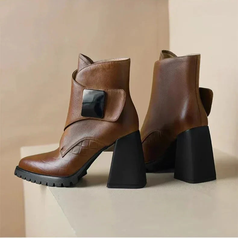 Boots For Women | Ankle Block Heel With Strap Detail