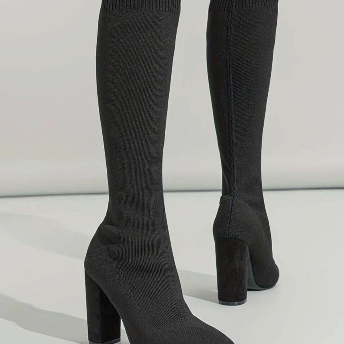 Grace | Women's Knitted Knee-High Sock Boots Block Heel Pointed Toe