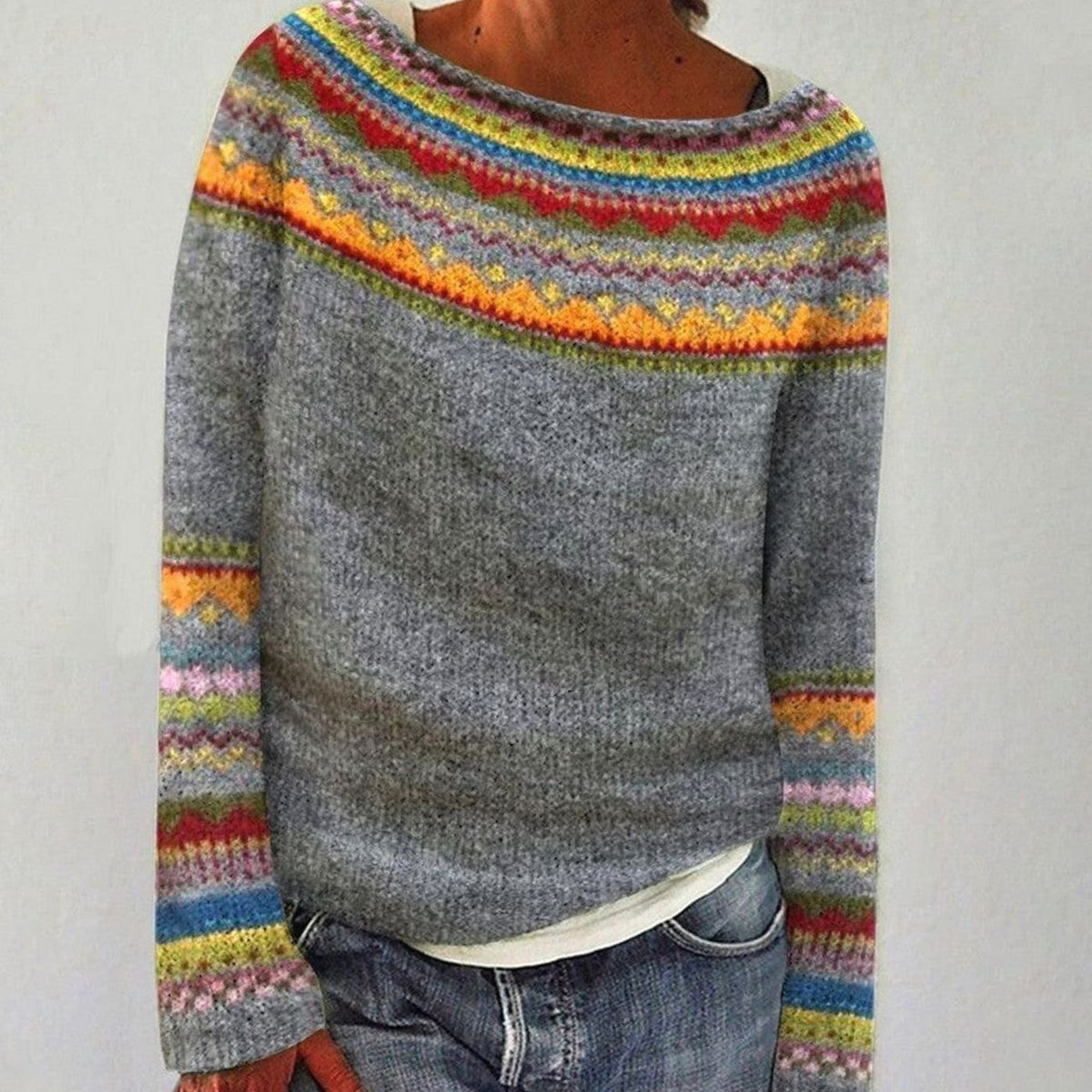 Hannah | Women's Sweater Fair Isle Knit Long-Sleeve Sweater
