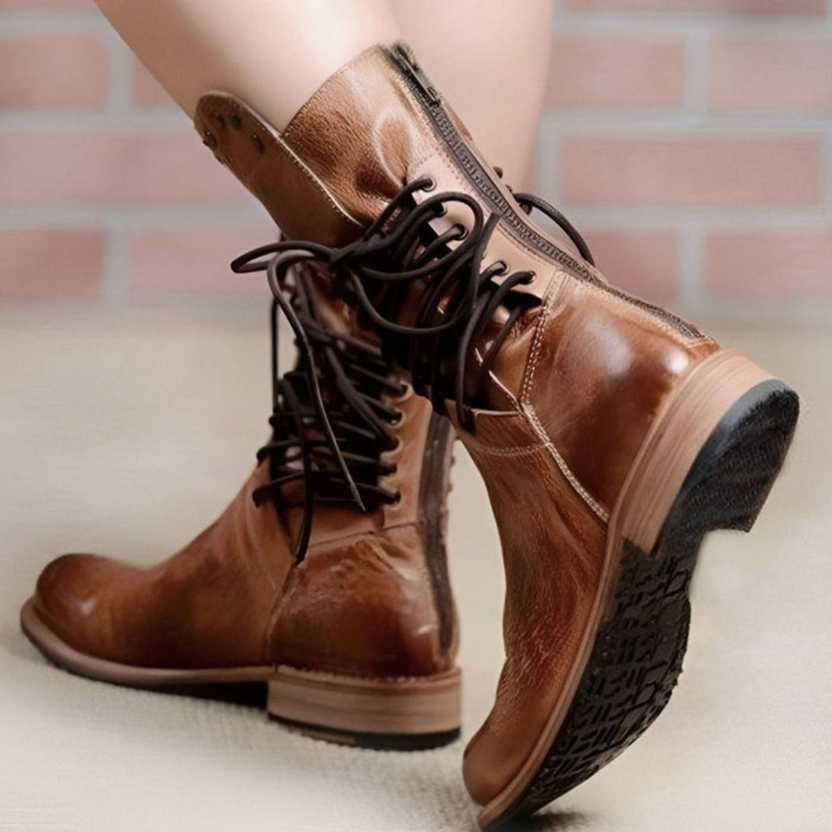 Heather | Women's Lace-Up Leather-Look Mid-Calf Ankle Boots