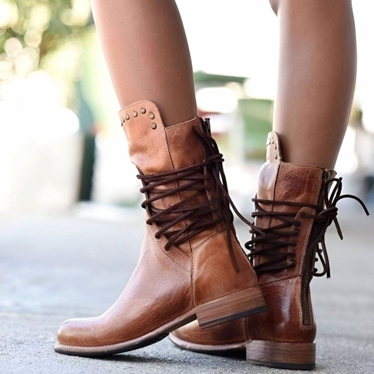 Heather | Women's Lace-Up Leather-Look Mid-Calf Ankle Boots