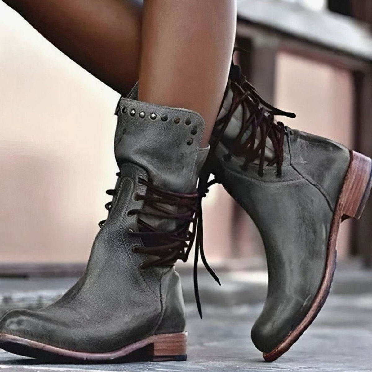 Heather | Women's Lace-Up Leather-Look Mid-Calf Ankle Boots