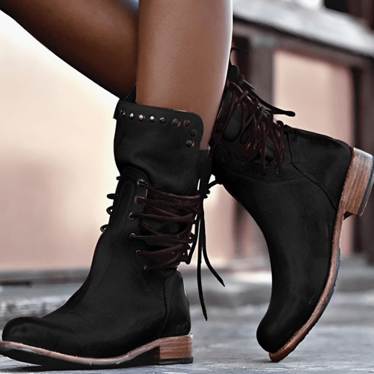 Heather | Women's Lace-Up Leather-Look Mid-Calf Ankle Boots