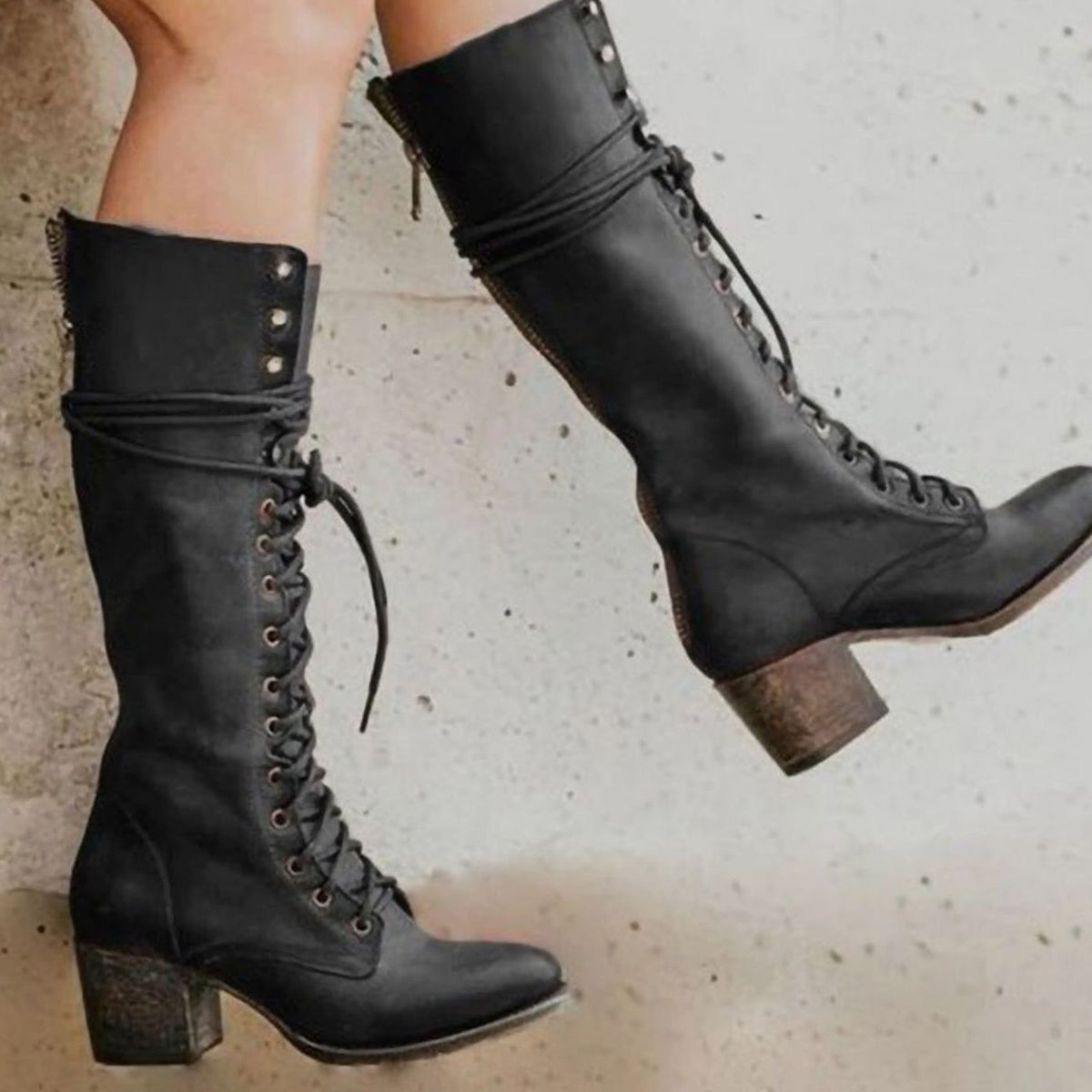 Hilary | Women's Lace-Up Block Heel Knee-High Boots