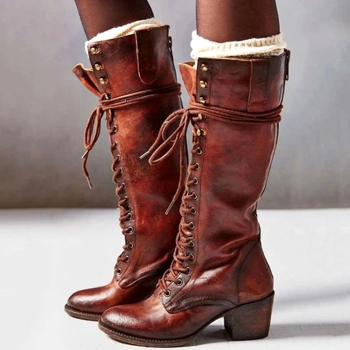 Hilary | Women's Lace-Up Block Heel Knee-High Boots