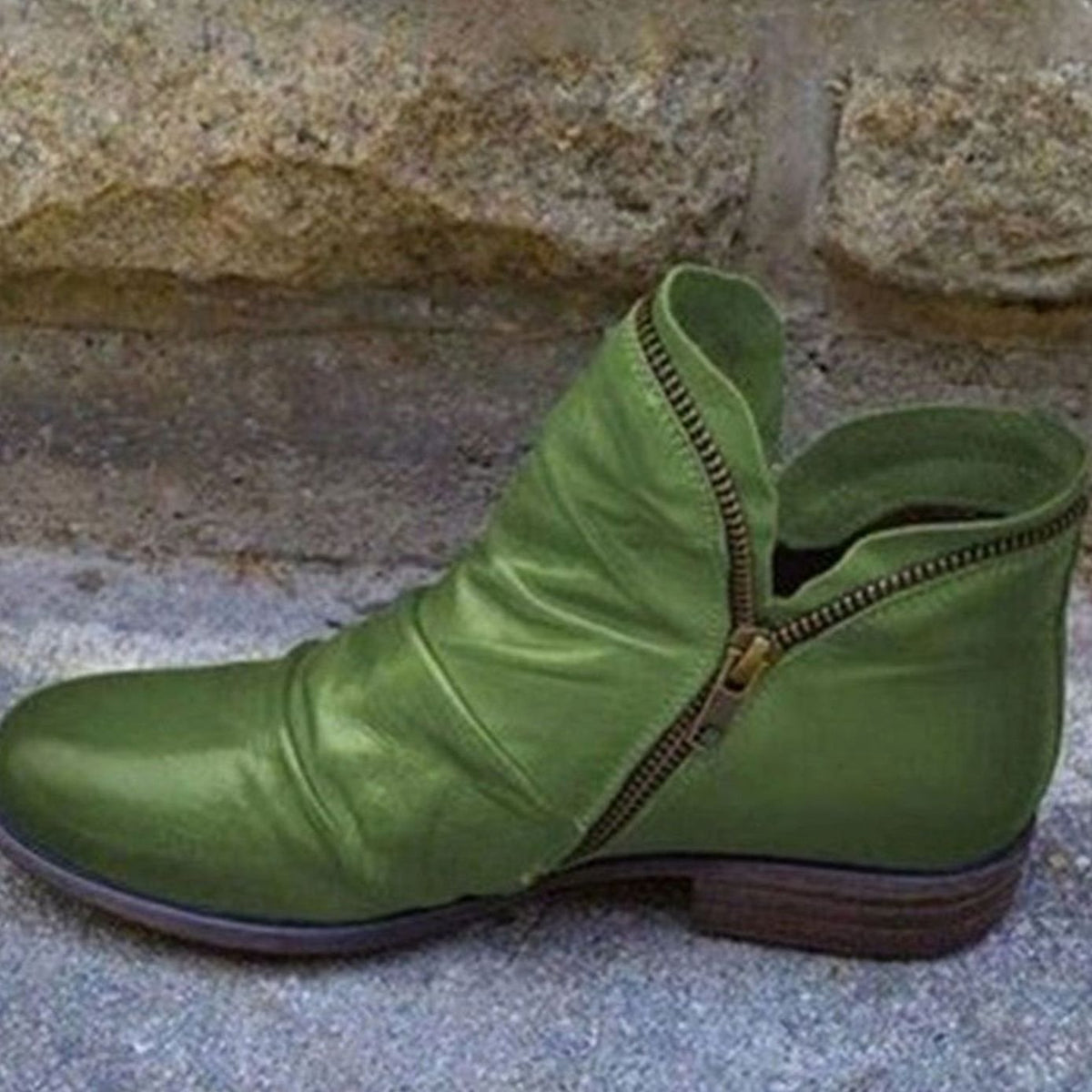 Holly | Women's Leather Ruched Side-Zip Low-Heel Ankle Boots