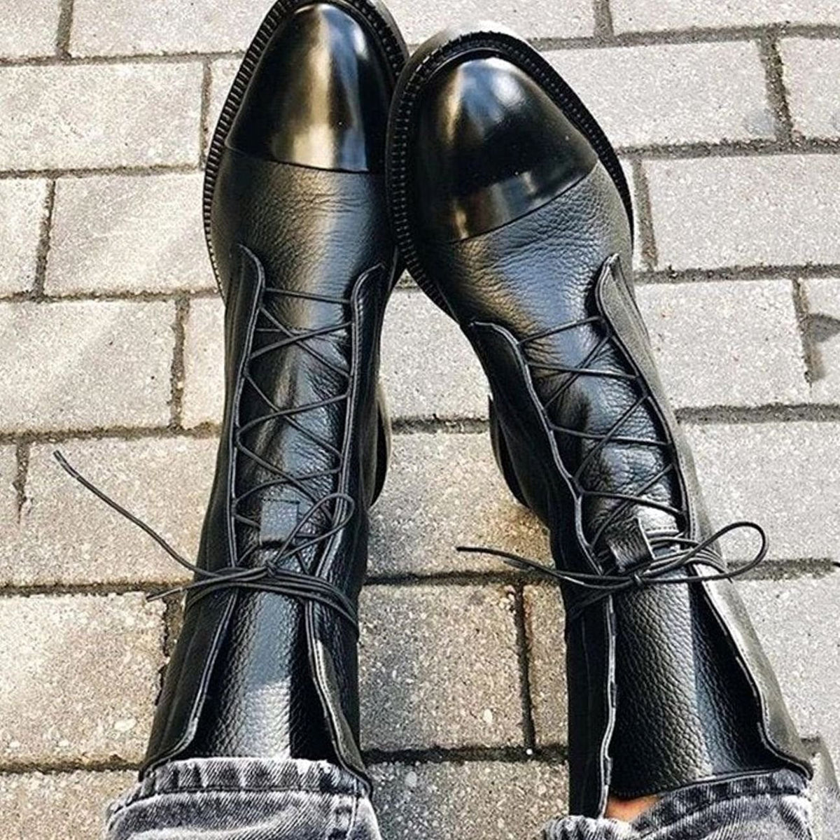 Irene | Women's Lace-Up Leather Ankle Boots Cap Toe Flat Sole