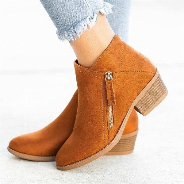 Boots For Women |  Ankle Block Heel Side Zip