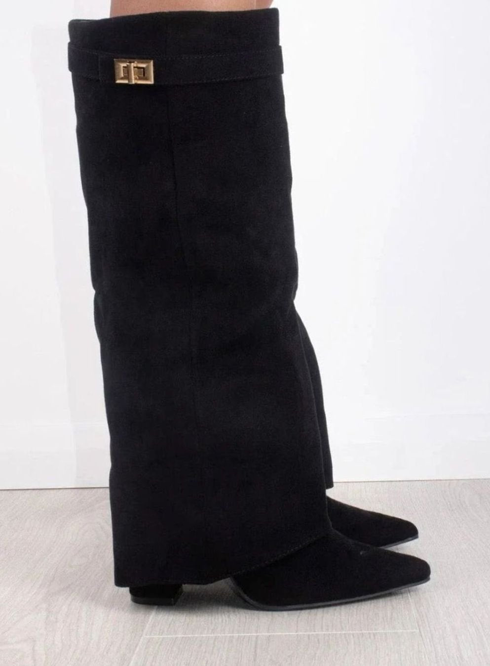 Jane | Women's Suede Knee-High Fold-Over Buckle Thigh-High Boots
