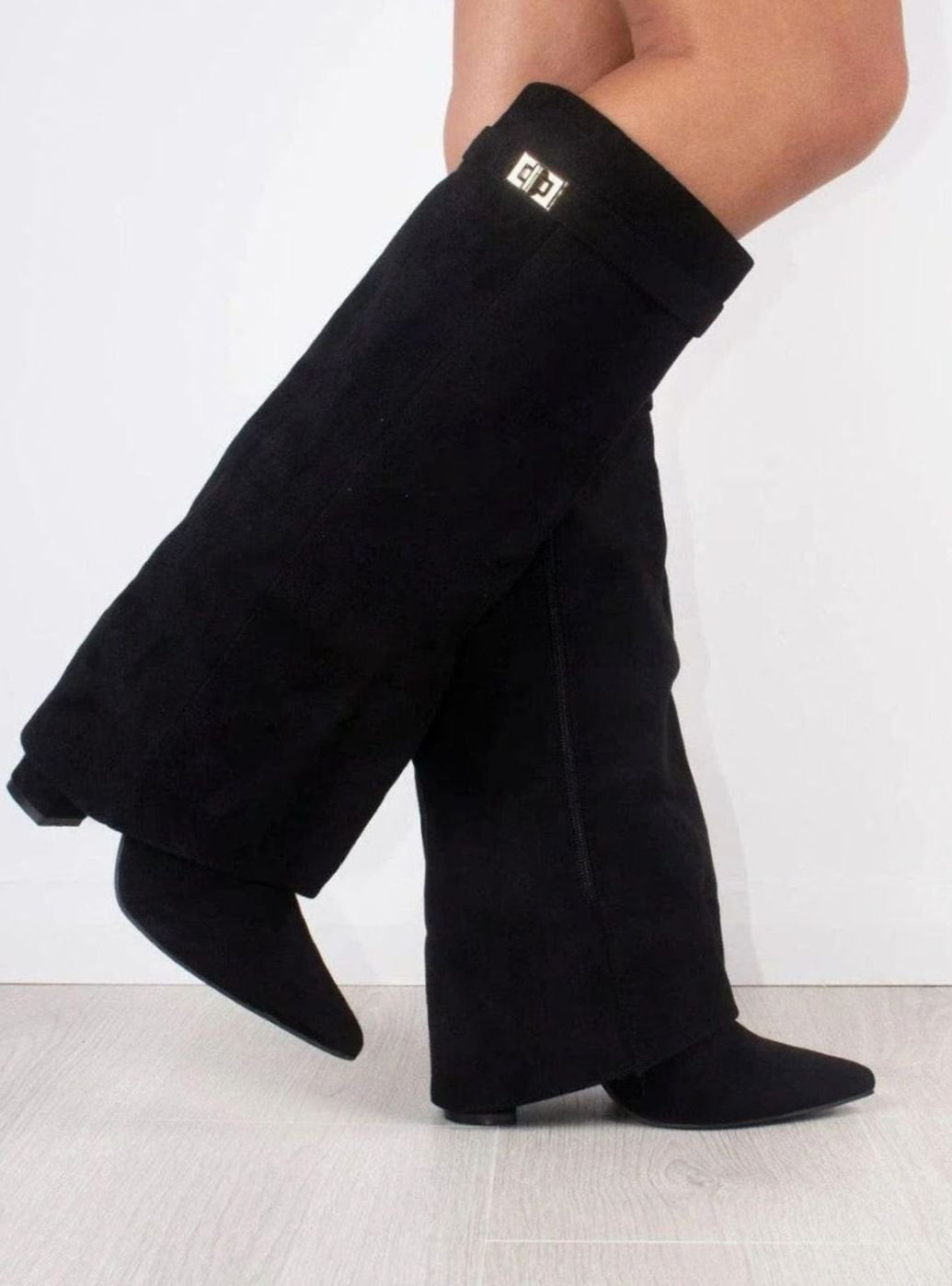 Jane | Women's Suede Knee-High Fold-Over Buckle Thigh-High Boots