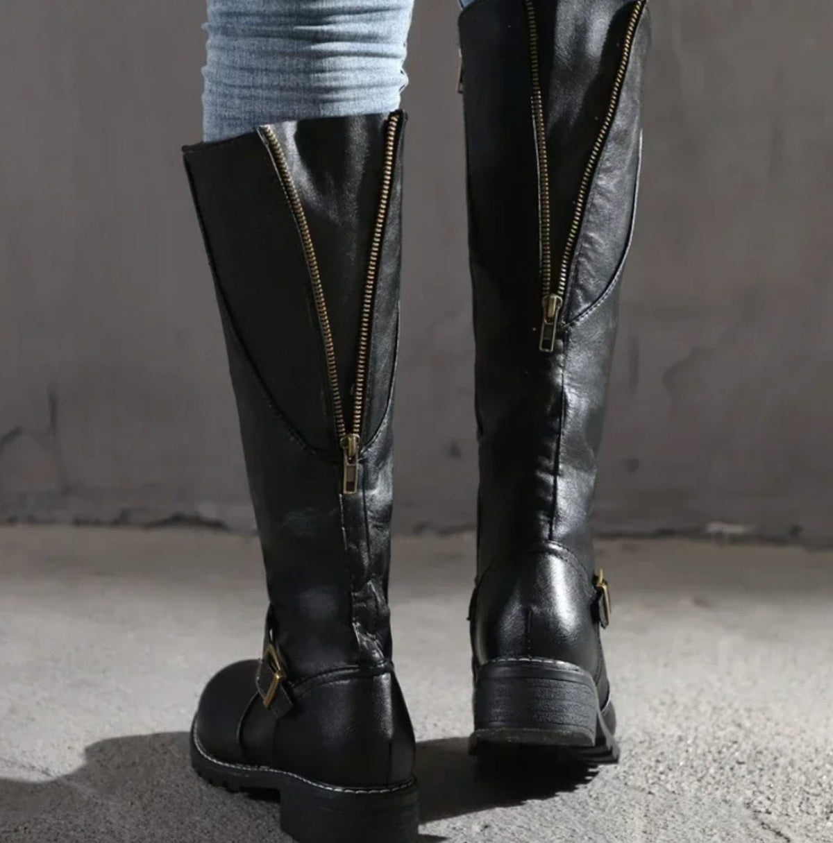 Jasmine | Women's Knee-High Block-Heel Buckle Strap Leather Boots
