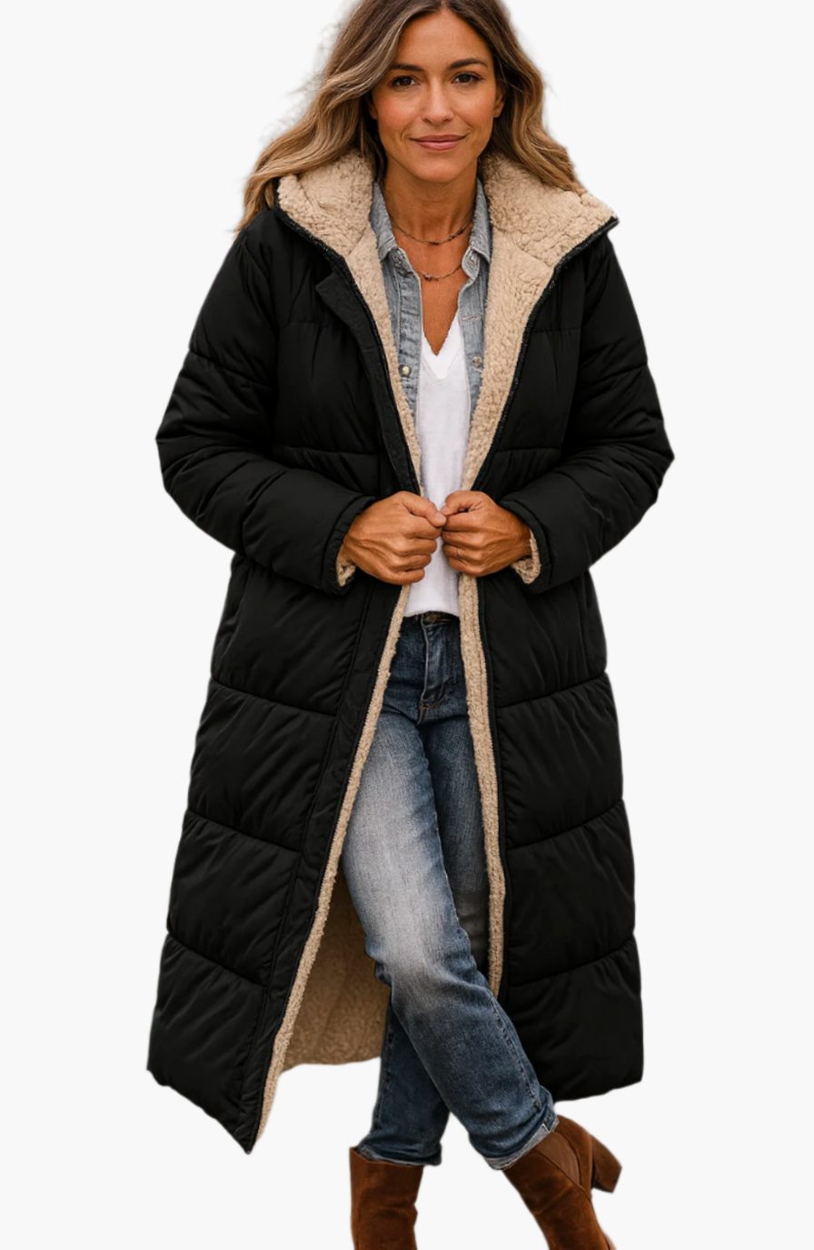 Jillian | Women's Long Quilted Sherpa-Lined Hooded Winter Coat