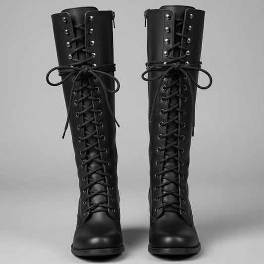 Jocelyn | Women's Lace-Up Block Heel Studded Knee-High Boots