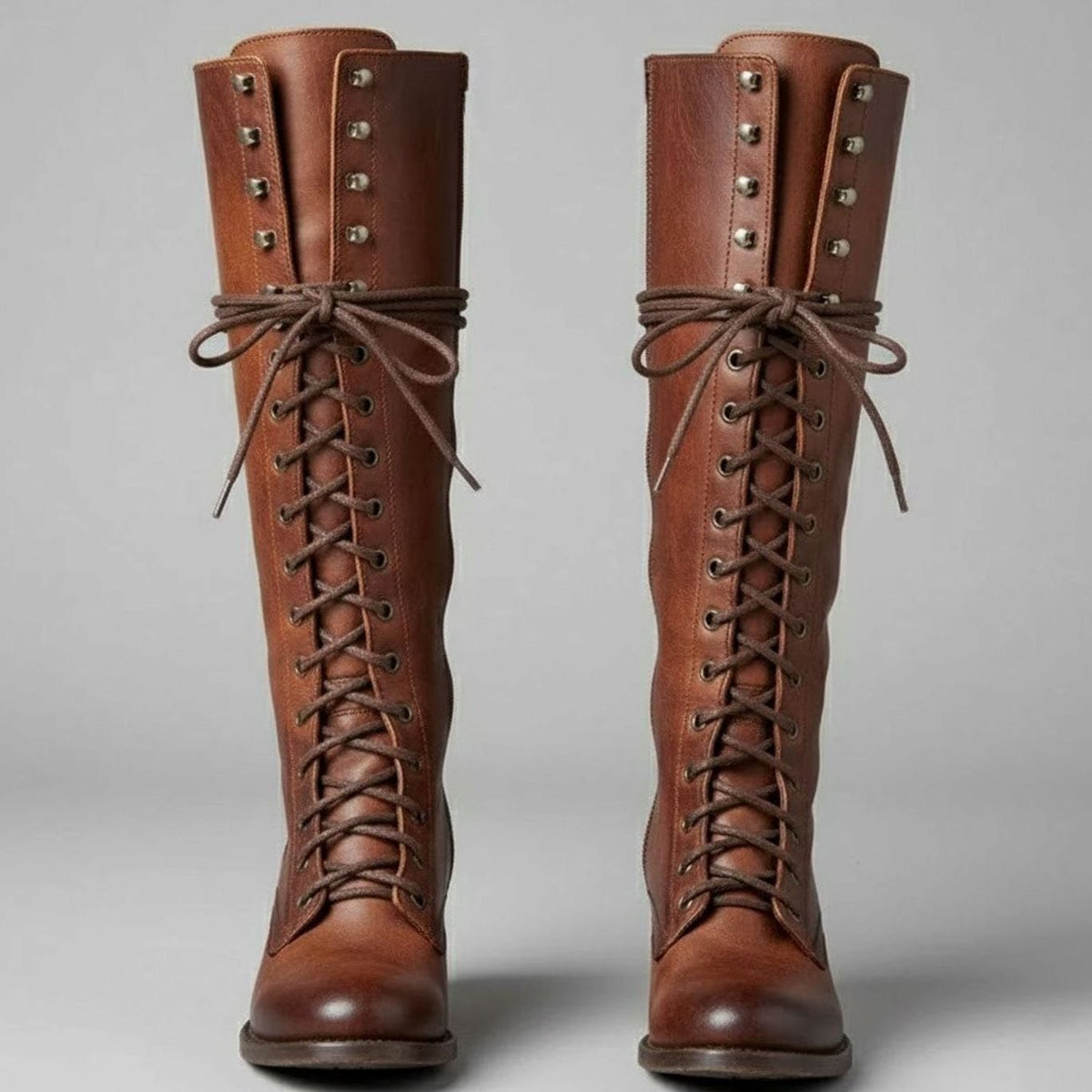 Jocelyn | Women's Lace-Up Block Heel Studded Knee-High Boots