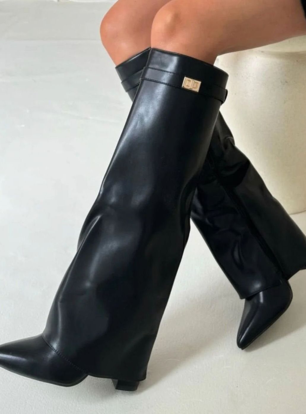 Katherine | Women's Suede Thigh-High Boots Gold Buckle Pointed Toe