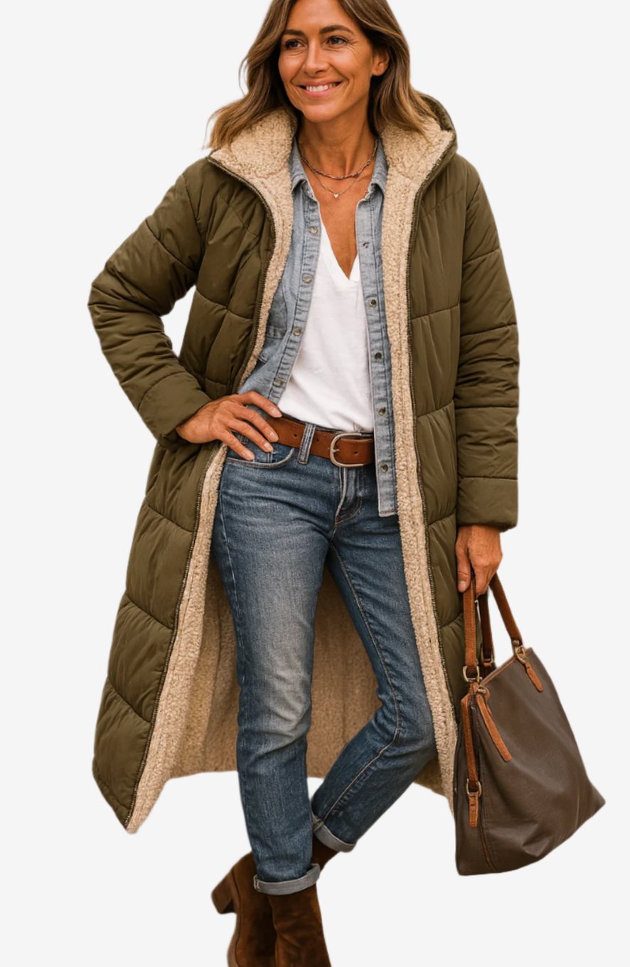Kayla | Women's Long Hooded Quilted Sherpa-Lined Winter Coat