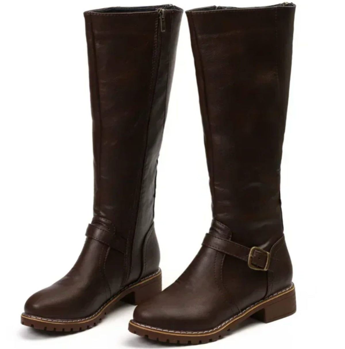 Kelsey | Women's Knee-High Buckle-Strap Block-Heel Leather Boots