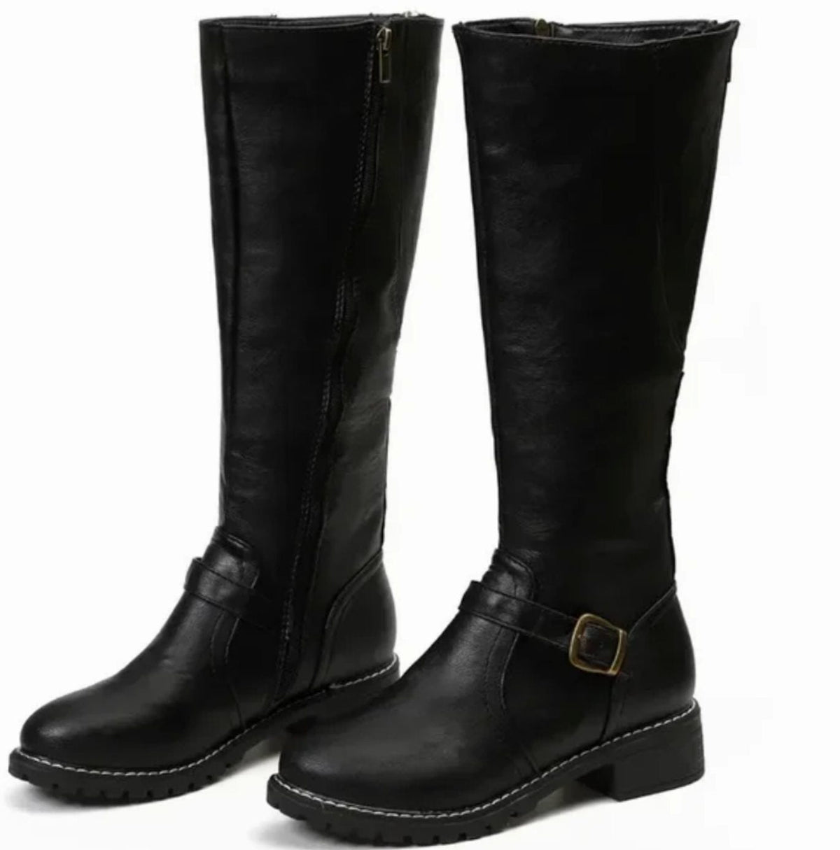 Kelsey | Women's Knee-High Buckle-Strap Block-Heel Leather Boots