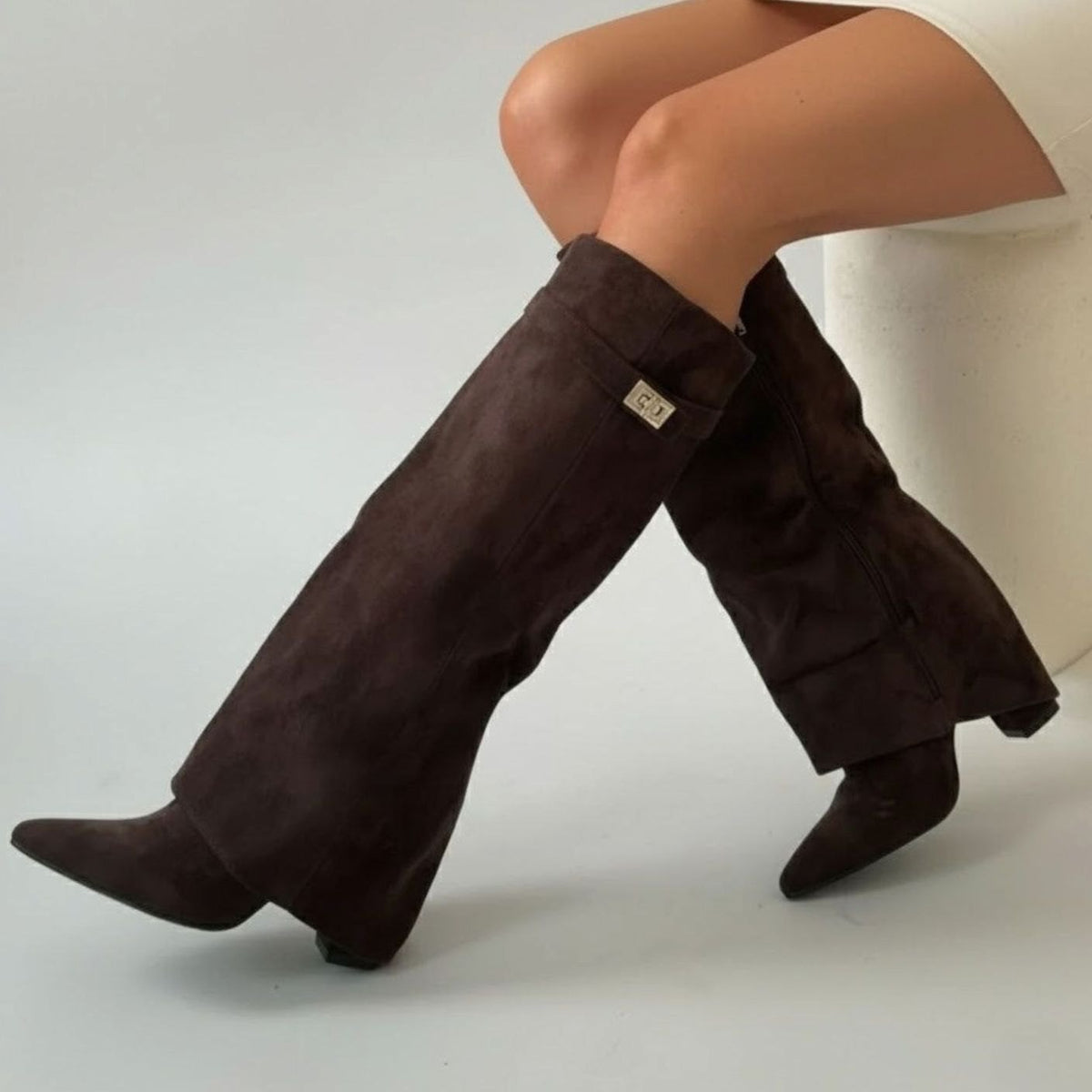Lana | Women's Over-the-Knee Suede Boots with Buckle and Pointed Block Heel