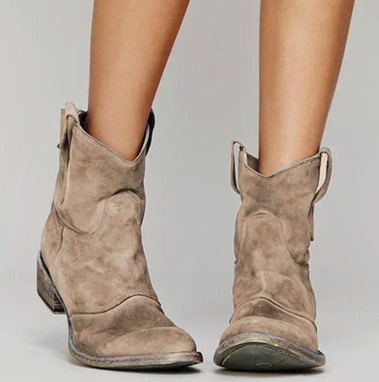 Lucy | Women's Suede Western Boots with Low Heel