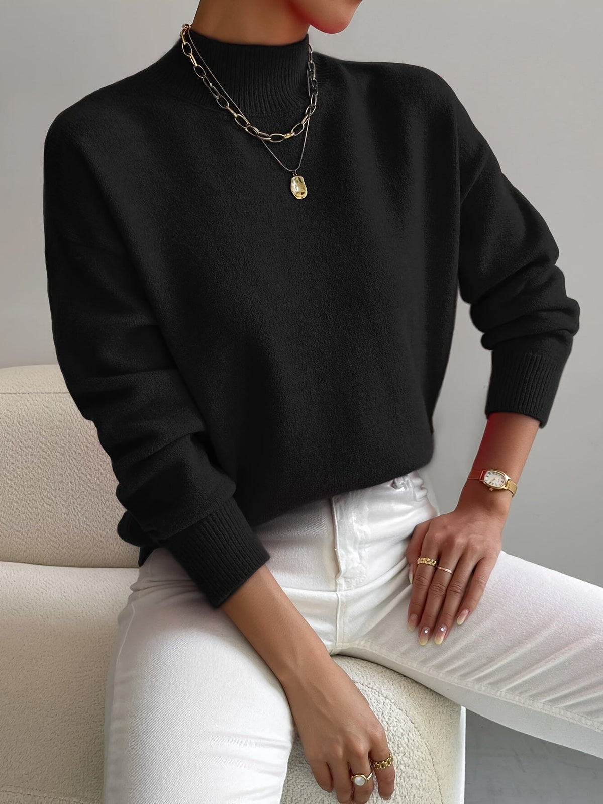 Women's Sweater | Crew Neck with Ribbed Cuff