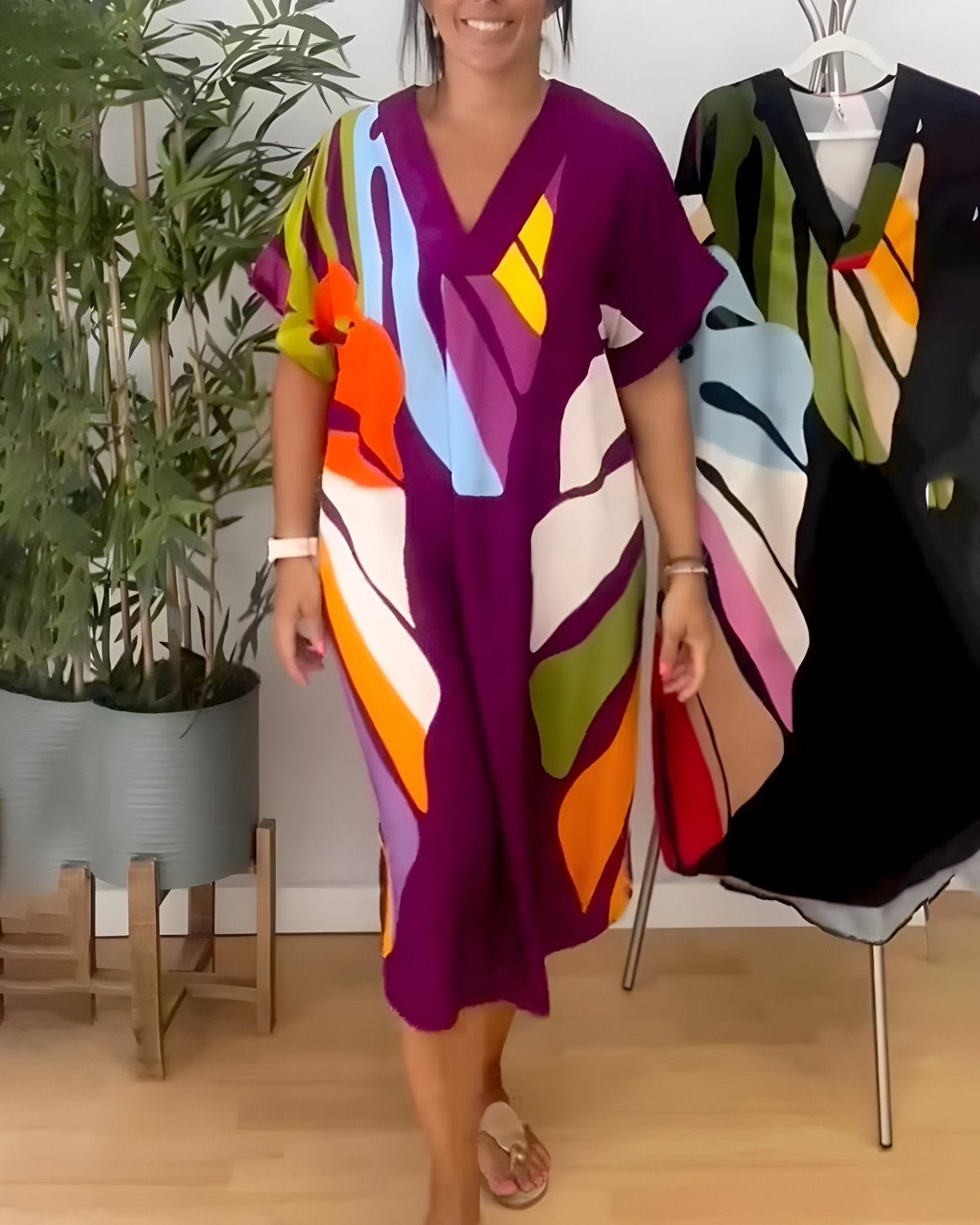 Women's Summer Dress | Abstract Midi V-Neck Midi