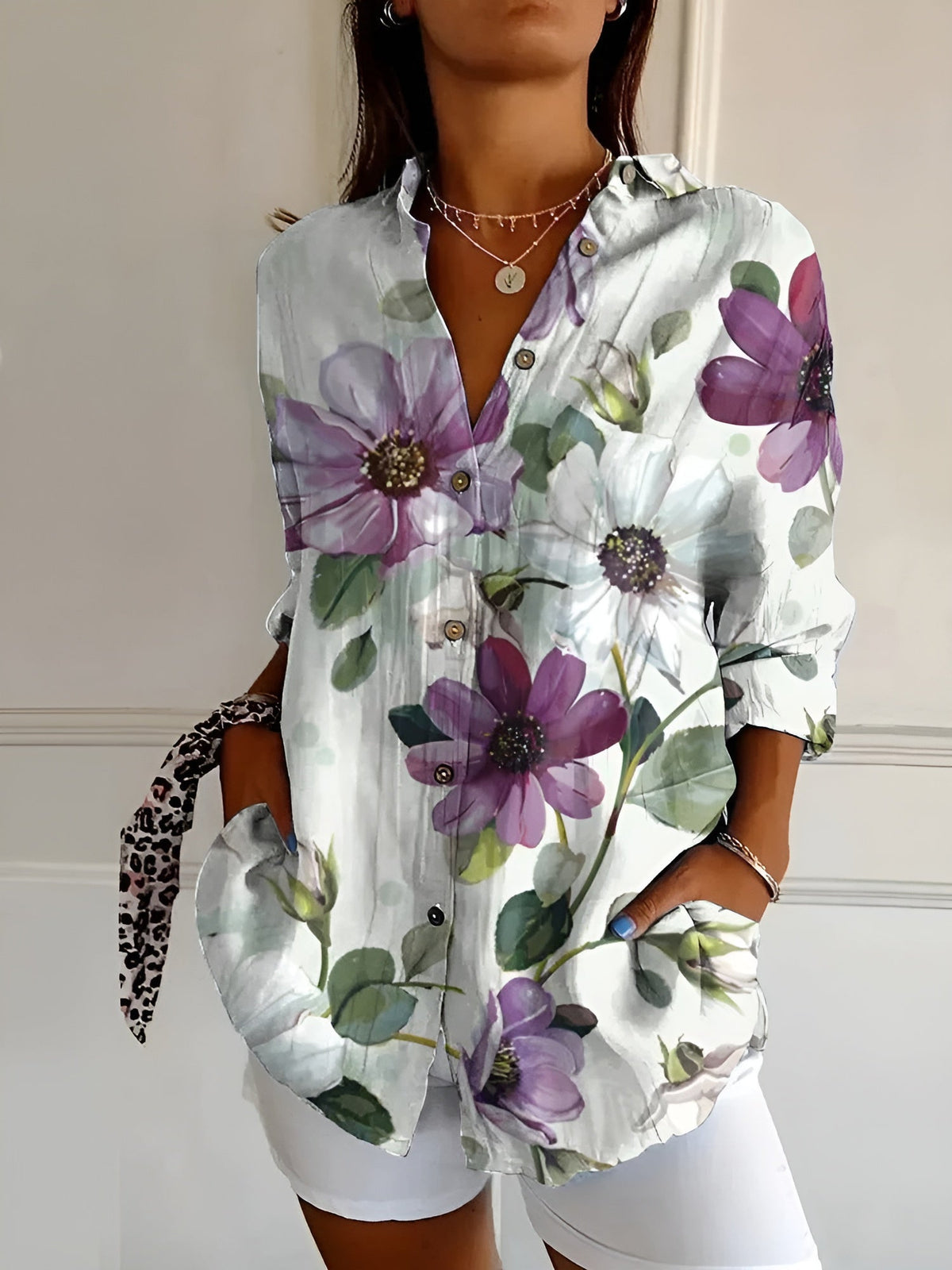 Women's Blouse | Abstract Print Split Neck