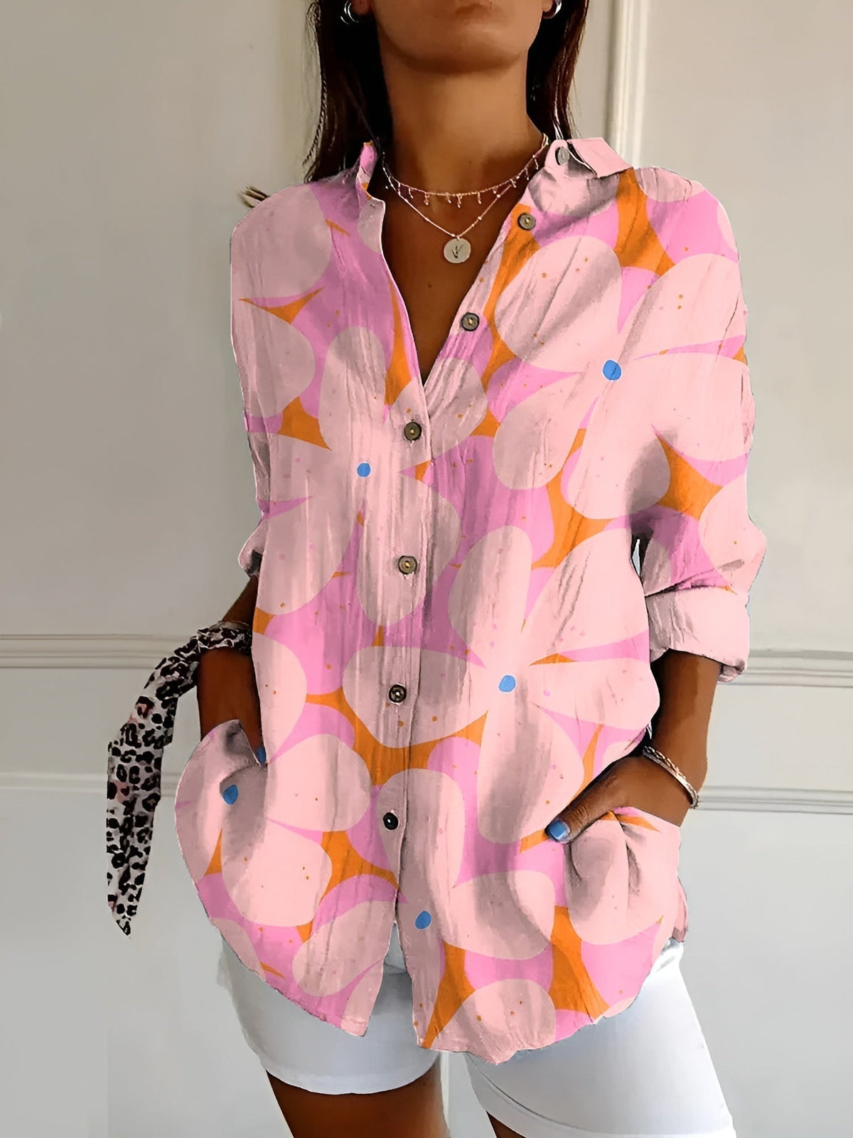 Women's Blouse | Abstract Print Split Neck