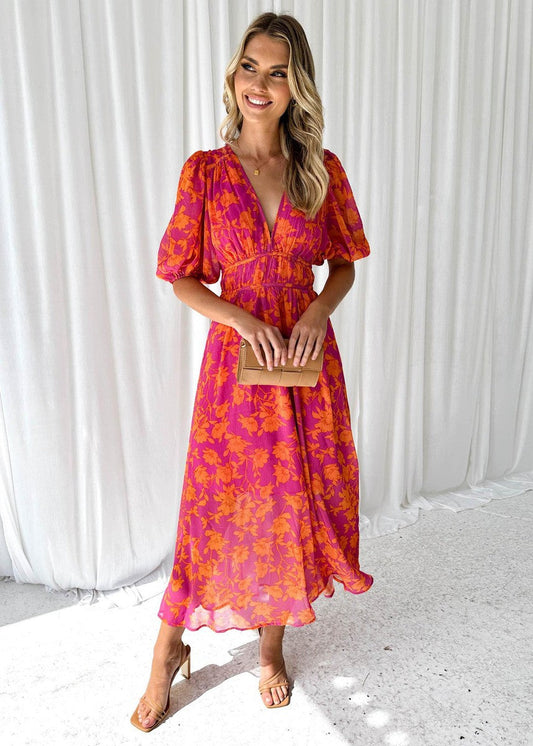 Women's Wedding Guest Midi Dress | Floral Long Sleeve