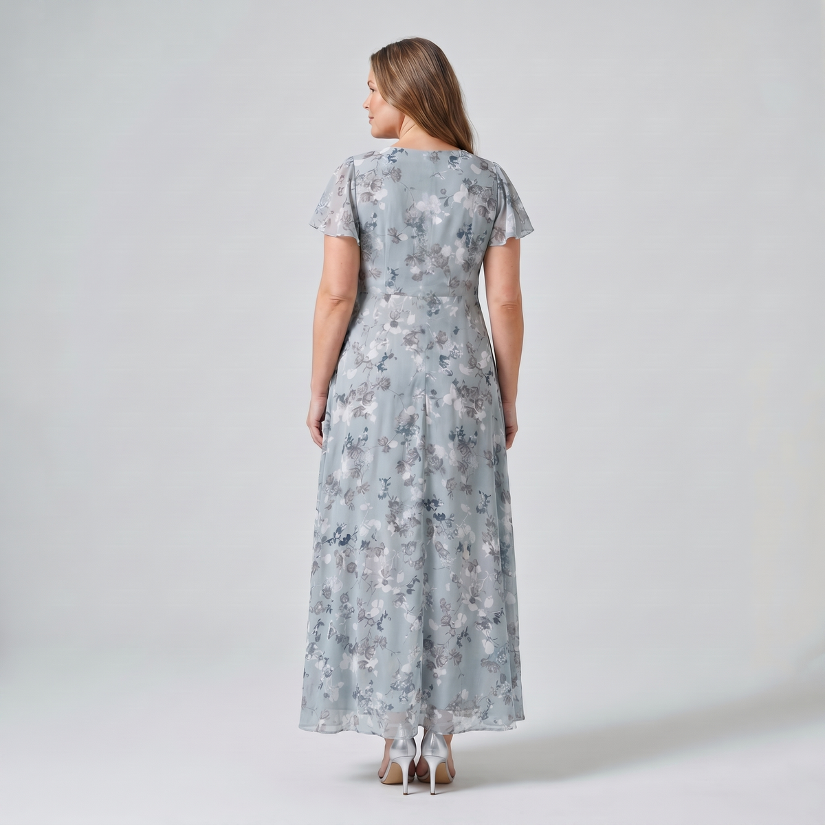 Women's Cocktail Maxi Dress | V-Neck Flutter Sleeve