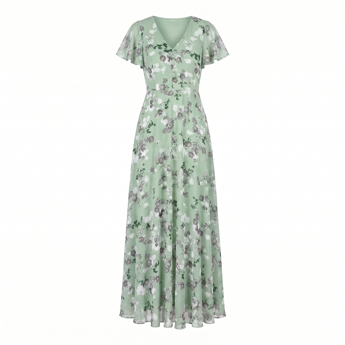 Women's Cocktail Maxi Dress | V-Neck Flutter Sleeve