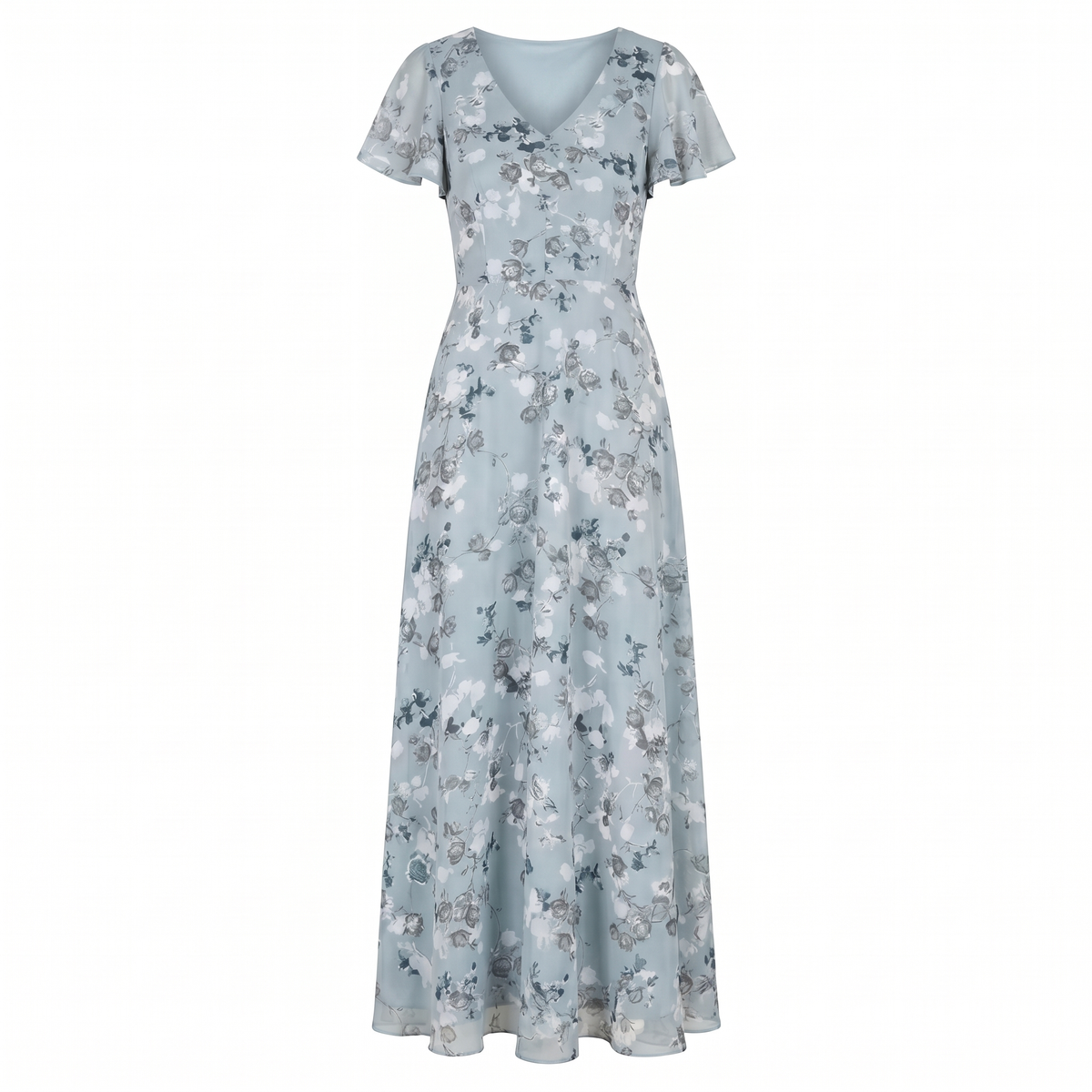 Women's Cocktail Maxi Dress | V-Neck Flutter Sleeve