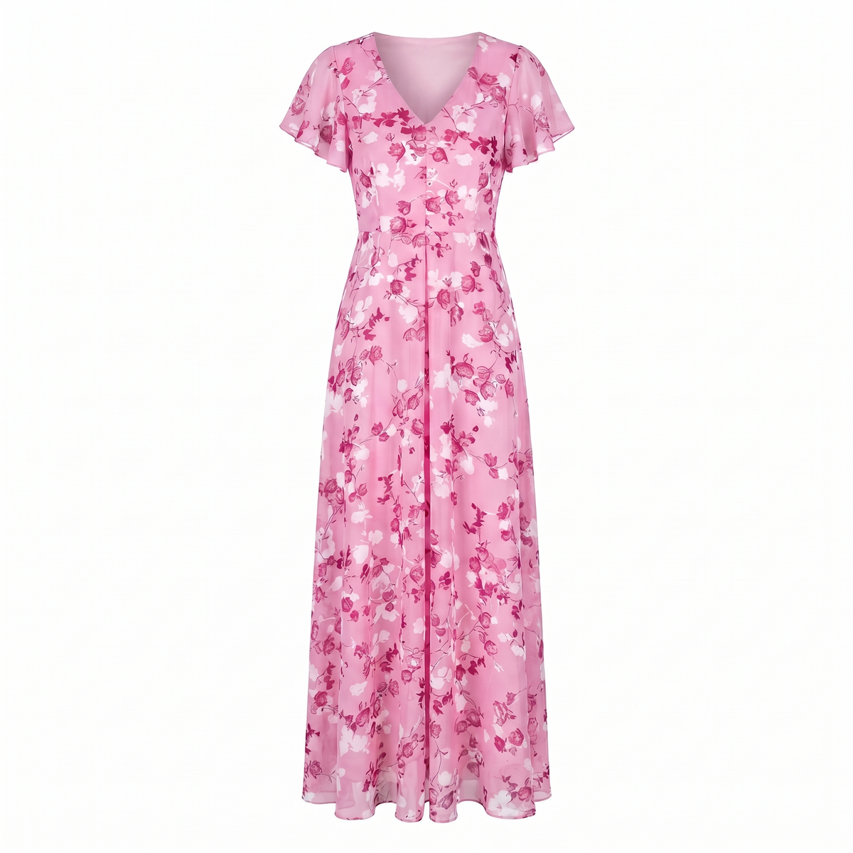 Women's Cocktail Maxi Dress | V-Neck Flutter Sleeve